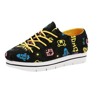 Tt&Mm/汤姆斯欧美休闲厚度布鞋女涂鸦春季新款增高时尚系带帆布鞋