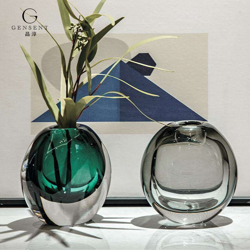 晶淳现代水晶琉璃轻花瓶装摆件奢迷你小感民宿桌面插花软高级