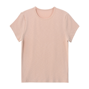 SEAWHEN海维恩夏季纯色短袖女2026新款竹节棉弹力修身正肩圆领T恤