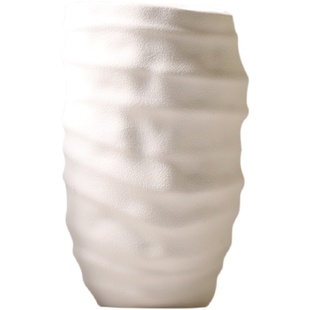 简约现代宽口径陶瓷花瓶磨砂黑白色创意蚕茧花器玄关装饰品摆件欧