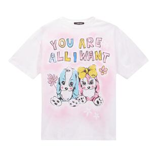 Ed Hardy埃德哈迪冬季新款女士卡通小狗烫钻宽松休闲短袖T恤