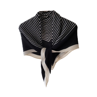 韩版褶皱经典黑白条纹三角大方巾丝巾女秋冬季学生围巾围脖两用