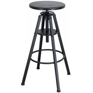 美式风格酒吧凳 黑色实木制 座位高度可调节 美式做旧吧台椅