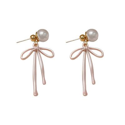 蝴蝶结仿珍珠耳钉女高级感耳饰