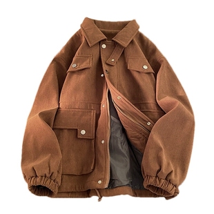 美拉德工装夹克男秋季加厚大码美式复古宽松休闲灯芯绒男生外套