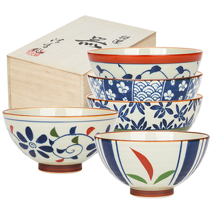 波佐见烧陶瓷碗 京古染高脚日式饭碗小汤碗木制礼盒套装