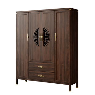 希木森新中式衣柜卧室胡桃色2025新款储物柜大容量实木框架收纳柜