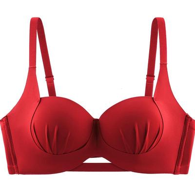 都市丽人红色内衣套装女士小胸聚拢本命年结婚收副乳防下垂文胸罩