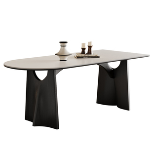 半圆实木餐桌法式复古风黑色小户型全托靠墙岛台哑光纯白岩板餐桌