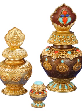 黄财神宝瓶摆件藏式纯铜供佛