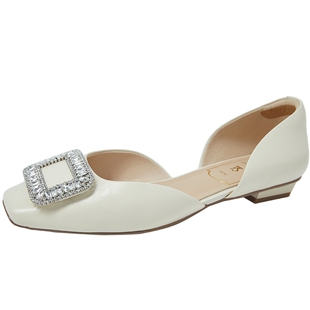 百田森rv方扣单鞋女2026新款夏水钻包头凉鞋通勤仙女风外穿高级感