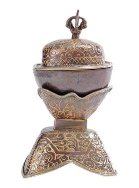 尼泊尔手工紫铜鎏金格桑花托巴碗