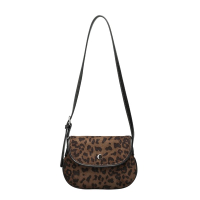 秋冬时尚豹纹麂皮绒马鞍包女小包