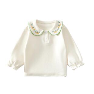 贝肽斯女童POLO衫儿童白色长袖t恤2026新款春装上衣宝宝洋气衬衫S