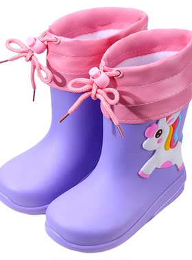 幼儿园女童束口加棉防滑雨靴
