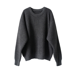 BACK TIMES初时经典羊毛混纺慵懒风套头长袖毛衣落肩圆领女