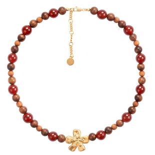 [新年礼物OINICIO初印种子系列本命年檀香木红玛瑙花花串珠项链