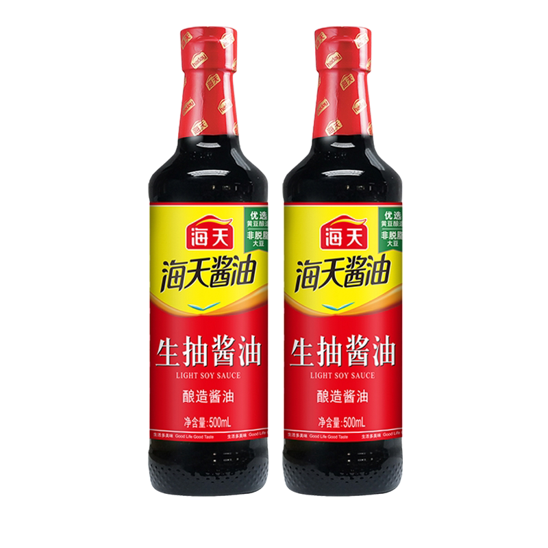海天生抽酱油500ml/瓶酿制酱油凉菜炒菜火锅蘸食调味品家庭装家用
