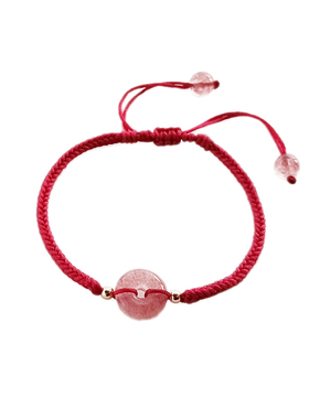 纯然女草莓晶复古平安扣手链