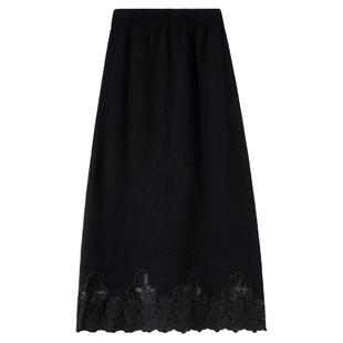 包臀半身裙设计感小众蕾丝拼接下身裙女秋冬中长款开叉针织一步裙