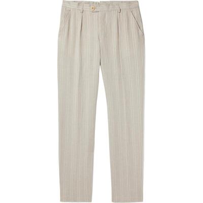 Oliver Spencer男士夏季锥形褶裥条纹亚麻长裤休闲裤