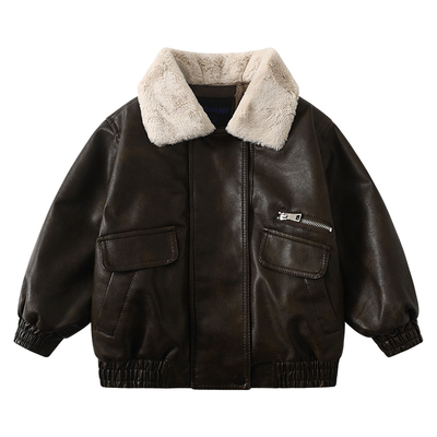 男童加绒皮衣外套秋冬款2025