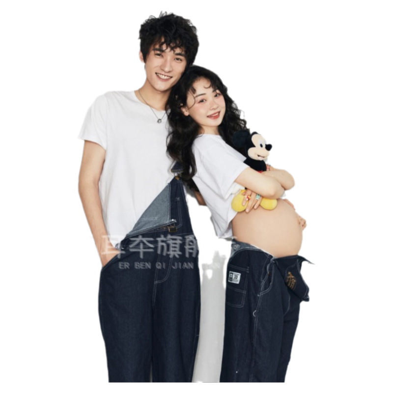 孕妇情侣写真摄影服装复古牛仔装