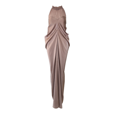 哑光缎面挂脖露背性感连衣裙