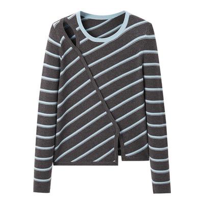 太平鸟女装 2025年新款撞色不规则细条纹露肩毛衫套衫A1EEF1310