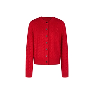 none 新款红色麻花开衫女2026春季新款百搭绞花毛衣外套新年战衣