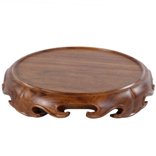 红贵宝圆形底座实木质工艺品奇石佛像花瓶盆栽摆件木托木座