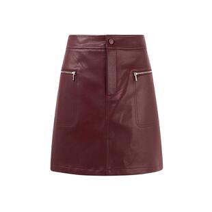 秋水伊人安可拉红复古皮裙半身裙2025秋新款女装拉链A字高腰短裙