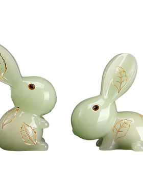 玉石兔子摆件公室桌客厅玄关摆设