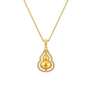 新中式金店同款古法传承沙金镶钻葫芦吊坠项链女时来运转锁骨链