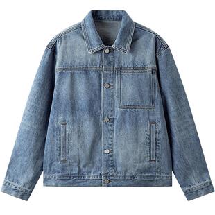 gxg.jeans男装 蓝色复古水洗宽松休闲翻领牛仔夹克外套男25春新品