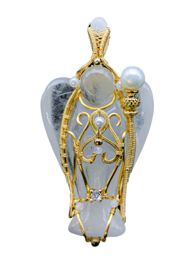 白水晶天使权杖项链吊坠