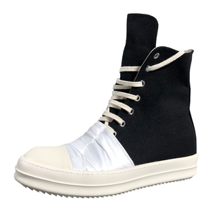 RoundOwens高帮帆布鞋男暗黑厚底系带白色褶皱布情侣板鞋网红