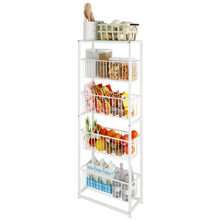 厨房冰箱旁侧抽拉式夹缝置物架落地多层窄缝菜篮子放菜蔬菜收纳筐