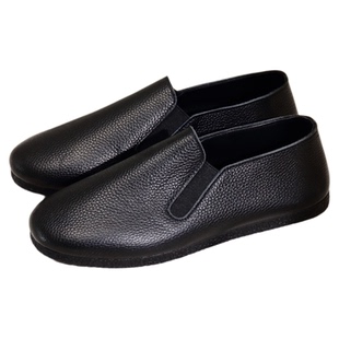 老北京松紧手工真牛皮男鞋小众浅口皮懒人鞋老头便鞋功夫鞋懒汉鞋
