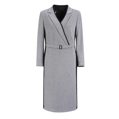 靓诺黑白撞色气质千鸟格连衣裙