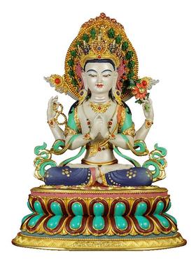 藏式7寸彩绘铜雕像观音铜器摆件