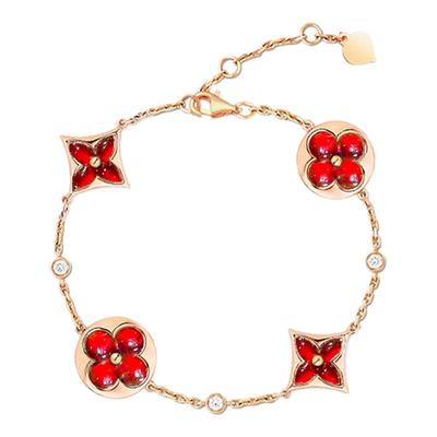 周珍珍高版本菱形贝母瑙玛镶钻五花手链女18K玫金轻奢小众四叶草