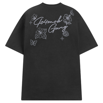 404MOB美式花卉蝴蝶刺绣短袖T恤