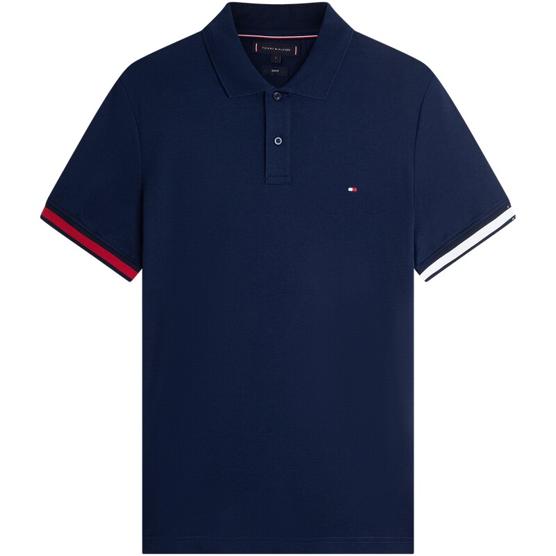 Tommy男装纯棉拼色袖口修身POLO