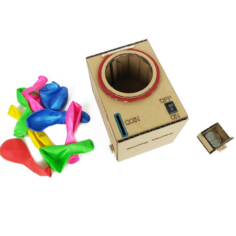 投币洗衣机幼儿园家电手工DIY材料包瓦楞纸玩教具+创客科技节作品