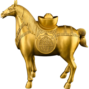 黄铜马上有钱摆件招马年吉祥物生肖马财客厅办公室桌面电视柜大号