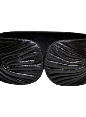 粉红色水钻水晶黑色真皮可调手镯