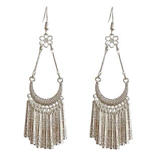 摇曳仿苗银现代感时髦长耳环民族风摩登新中式耳夹高级感度假复古