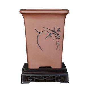 紫砂兰花盆小四方刻绘盆景盆绿云兰花盆老桩多肉古典紫砂盆景盆