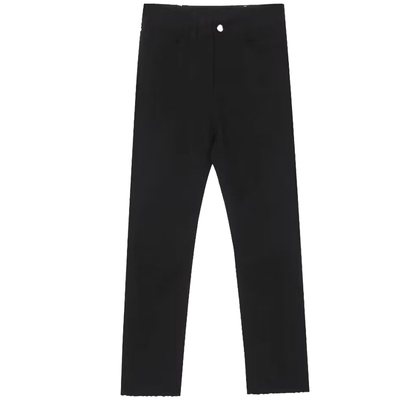 黑色毛边高腰直筒牛仔裤女加绒2025年冬季新款法棍薄绒九分烟管裤